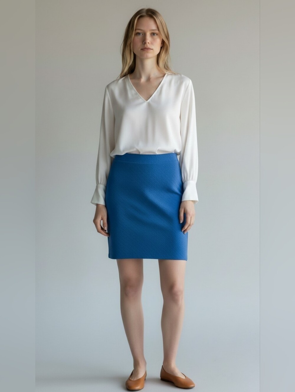 LOFT Blue Ponte Unlined Carèer Essential Pencil Skirt Misses Size Small
